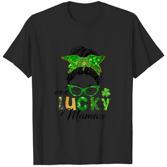 Discover One Lucky Mamaw St Patricks Day Messy Bun Mom Iris T-shirt