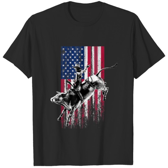 Rodeo Bull Rider Patriotic American Flag  f T-shirt