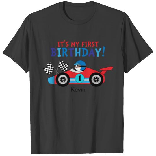 1st Birthday Race Car Red and Blue T-shirt