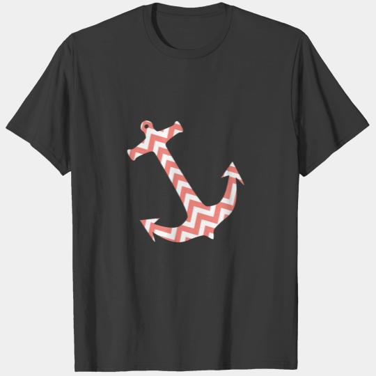 Coral Pink and White Chevron Anchor T-shirt