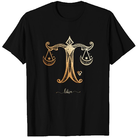 Libra Zodiac Gold Monochrome Graphic T-shirt