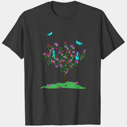 Cherry Blossom Bird Tree Monogram Love Peace Joy T-shirt