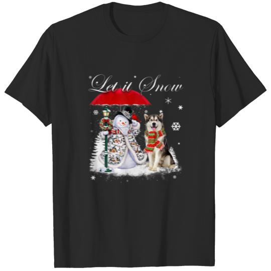 Discover Alaskan Malamute Santa Dog Christmas Snowman Xmas T-shirt