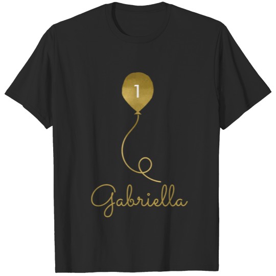 Gold Balloon Name and 1st/Any Age Birthday T-shirt