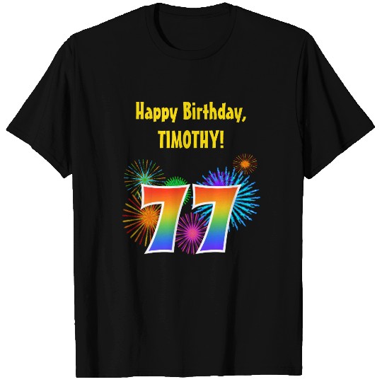 Fun Fireworks + Rainbow Pattern "77" Birthday # T-shirt