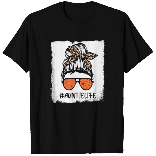 Bleached Basketball Auntie Life Leopard Messy Bun T-shirt