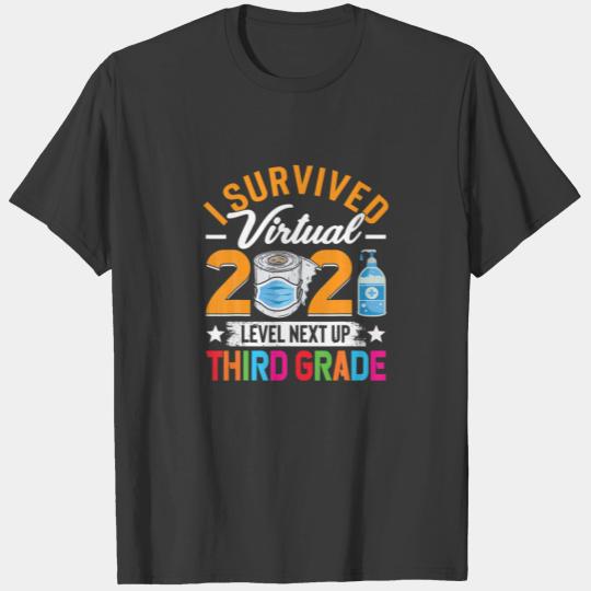Funny I Survived Virtual 2021 Level Up Third Grade T-shirt