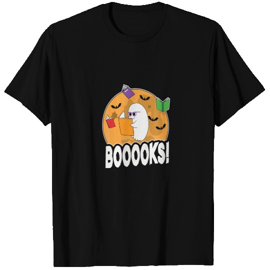 Booooks Cute Ghost Boo Reading Books Library Funny T-shirt