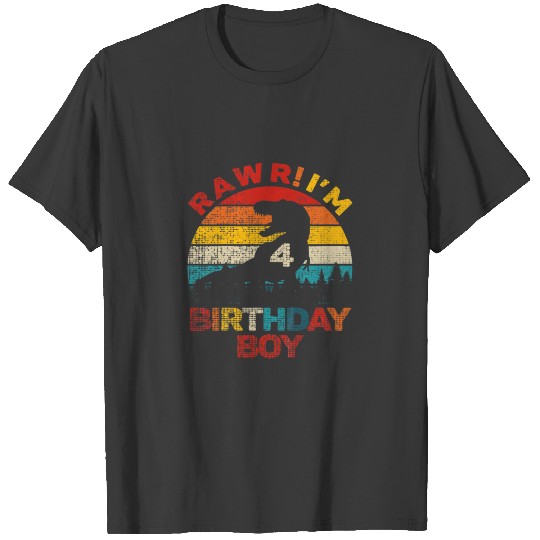 Kids Rawr Im 4 Dinosaur 4Th Birthday Boy T Rex Fou T-shirt