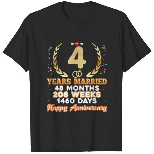 Discover 4 Years Married Happy 4Th Wedding Anniversary Coup T-shirt