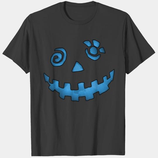 Crazy Jack O Lantern Pumpkin Face Blue T-shirt