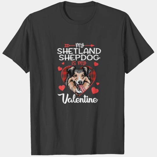 Shetland Shepdog Is My Valentine Red Plaid Heart D T-shirt
