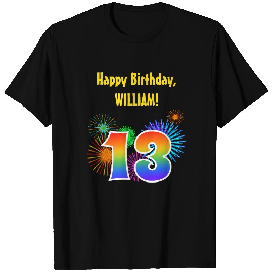 Fun Fireworks + Rainbow Pattern "13" Birthday # T-shirt