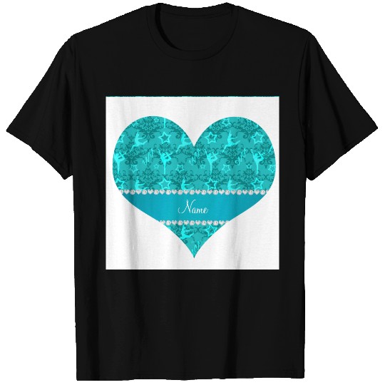 Personalized name turquoise damask gymnastics T-shirt