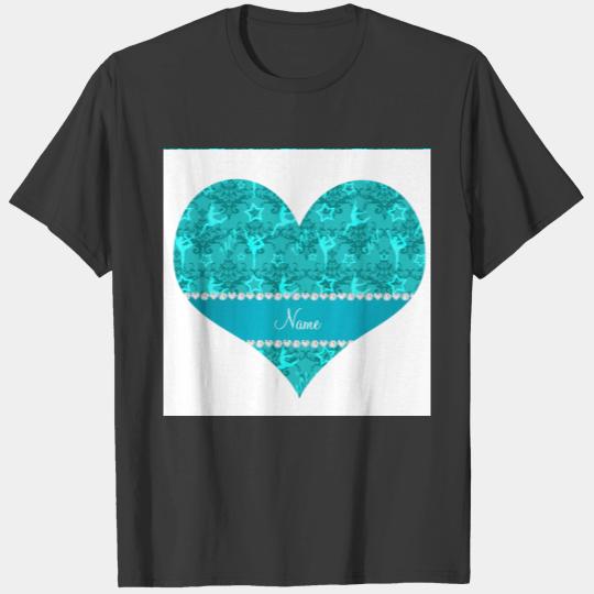 Personalized name turquoise damask gymnastics T-shirt