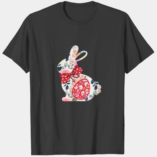 Happy Easter Day Cute Bunny Floral Hunting Eggs T-shirt