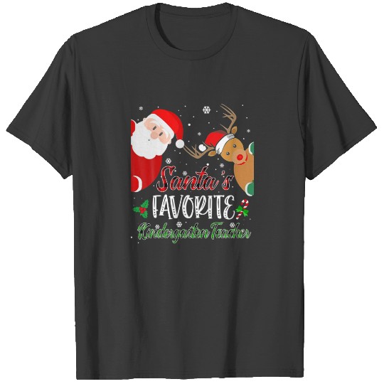 Santas Favorite Kindergarten Teacher Funny Xmas Re T-shirt