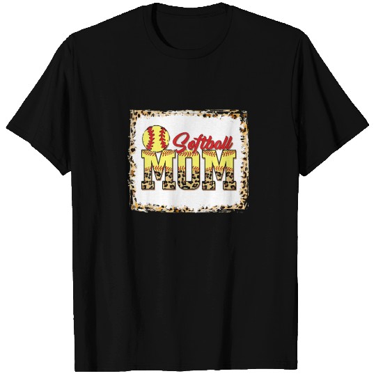 Softball Mom Leopard Bleached Mom Mama Mother's Da T-shirt