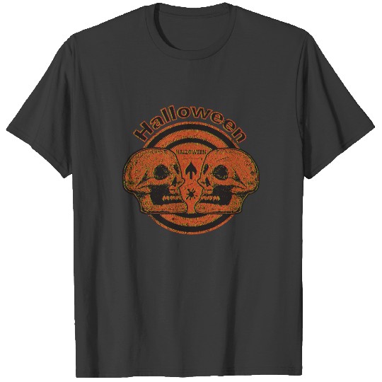 Halloween Two Skulls - Orange/Black T-shirt