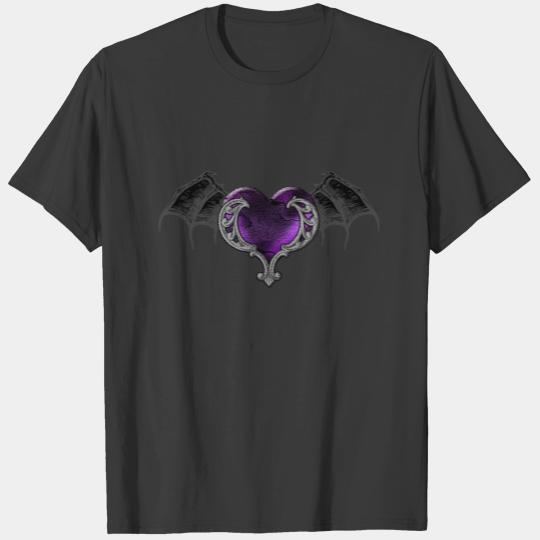 Goth Purple Heart with Bat Wings T-shirt