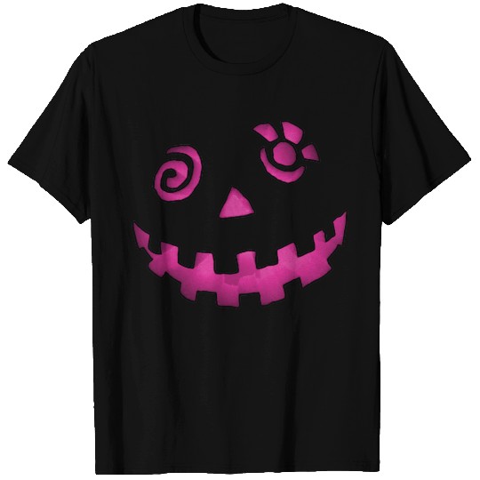 Crazy Jack O Lantern Pumpkin Face Pink T-shirt