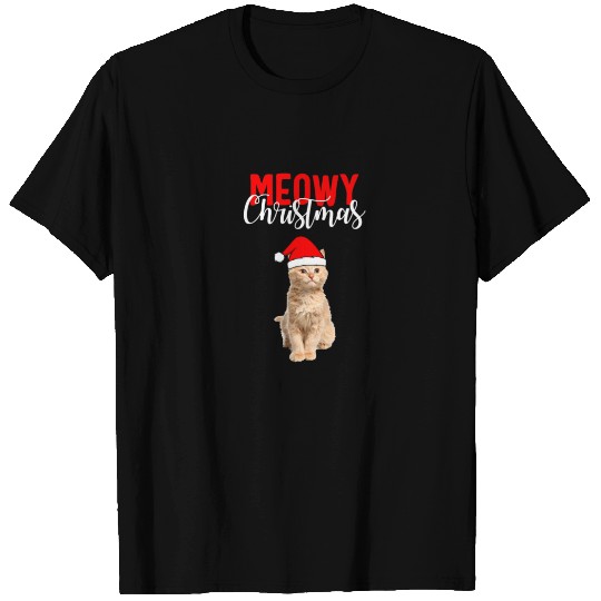 Meow Christmas Cat Lover Santa Hat T-shirt