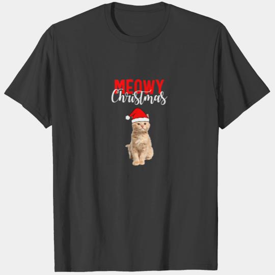 Meow Christmas Cat Lover Santa Hat T-shirt