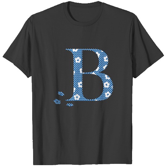 flower Patterned Letter B(blue & dots) T-shirt
