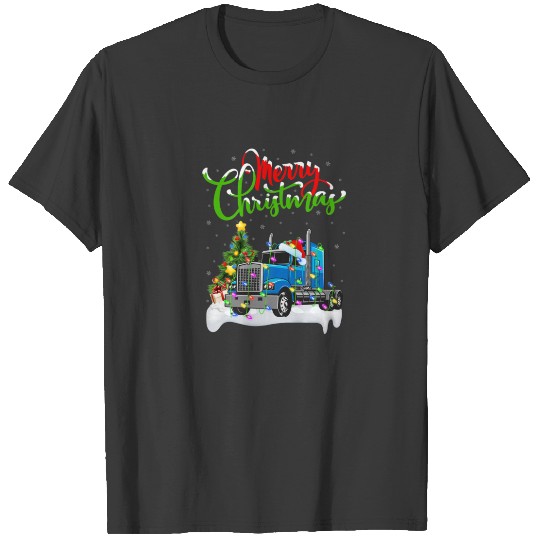 Funny Truck Lover Xmas Lighting Santa Truck Driver T-shirt