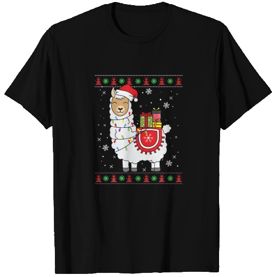 Llama Santa Hat With Lights Tangled Ugly Xmas Tree T-shirt