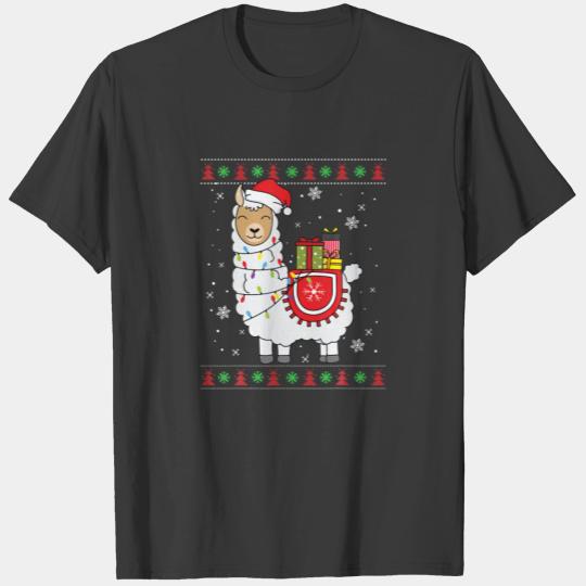 Llama Santa Hat With Lights Tangled Ugly Xmas Tree T-shirt