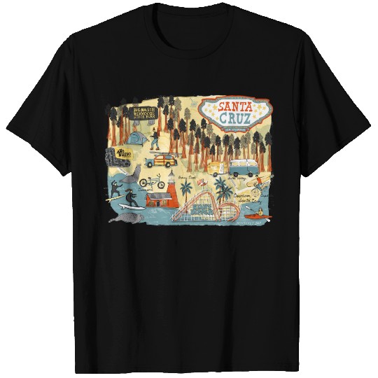 Santa Cruz California Illustrated Map T-shirt