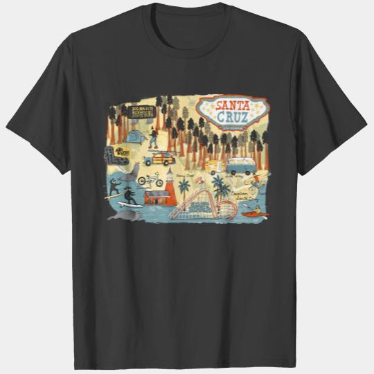 Santa Cruz California Illustrated Map T-shirt