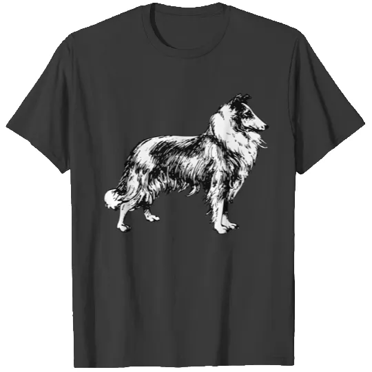Collie rough dog line art mens grey T-shirt