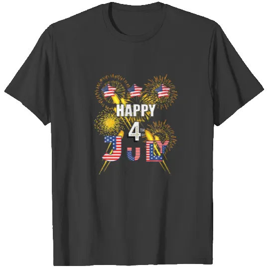 HAPPY 4TH OF JULY FLAG, FIREWORKS BALLOONS MEN WOM T-shirt