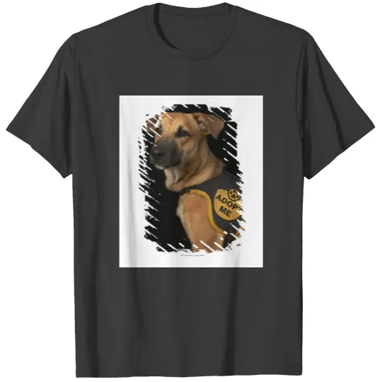 Brown rescue dog with adopt me vest T-shirt