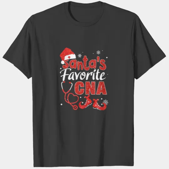 Red Glitter Santa's Favorite Nurse Christmas Pajam T-shirt