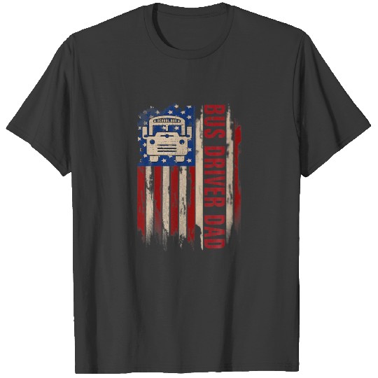 Vintage School Bus Driver Dad American USA Flag Gi T-shirt