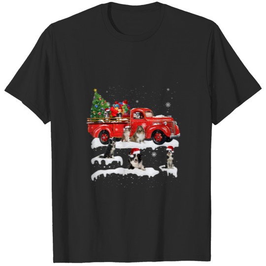 Discover Border Collie Riding Red Truck Xmas Merry Christma T-shirt