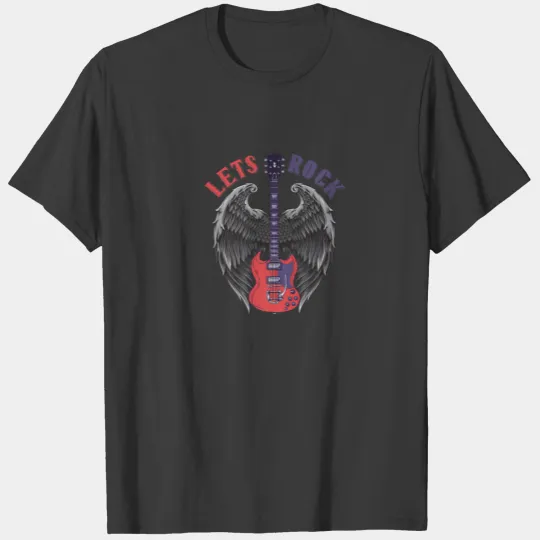 Discover Vintage Retro 80S Music Guitar Wings Lets Rock T-shirt