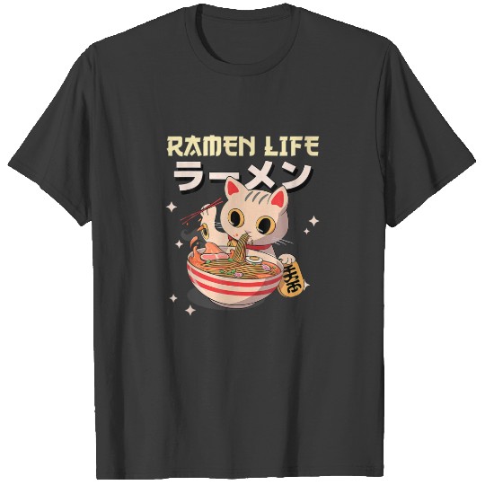 Of A Cat Eating Ramen In Japanese Cute Kawaii Anim T-shirt