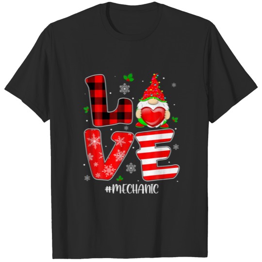 Gnome Love Mechanic Heart Red Plaid Christmas Vale T-shirt