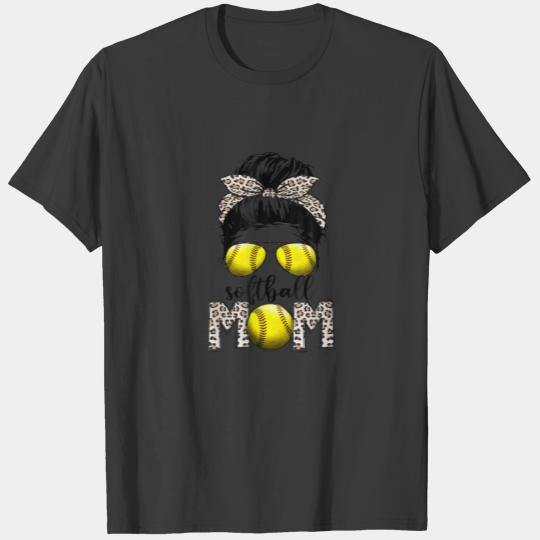 Softball Moms Life Leopard Messy Bun Game Day Moth T-shirt