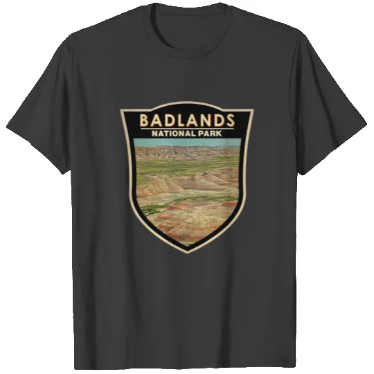 Badlands National Park Landscape Watercolor Badge T-shirt