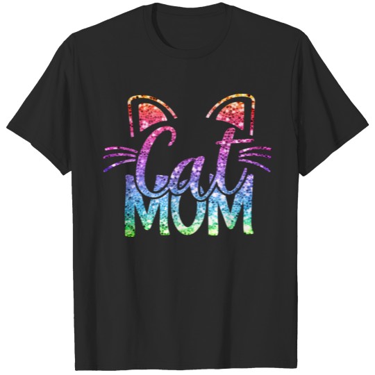 Cat Mom Rainbow Glitter Cute T-shirt