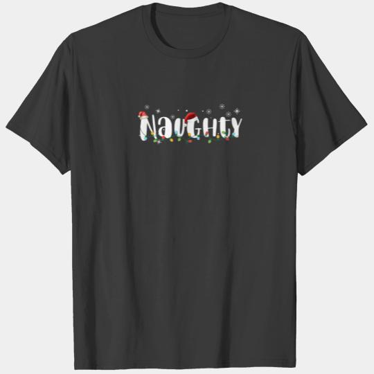 Naughty Or Nice Matching Christmas Lights Couples T-shirt