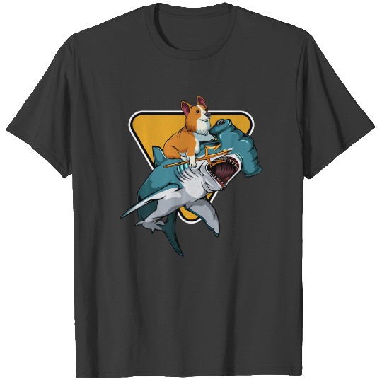Corgi Riding A Hammerhead Shark Dogs Puppies Owner T-shirt