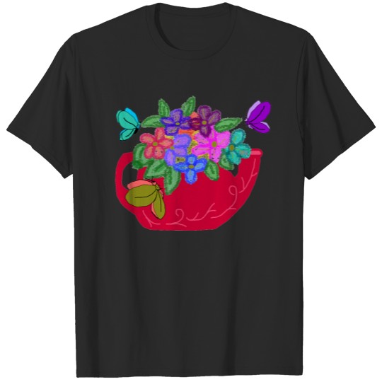 Fancy flowers in tea pot with butterflies T-shirt