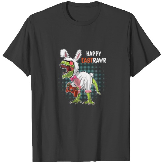 Discover Happy Eastrawr T Rex Dinosaur Easter Bunny Egg Gam T-shirt