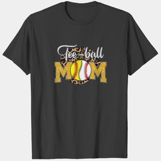 Tee-Ball Mom Leopard Funny Softball Baseball Mom M T-shirt